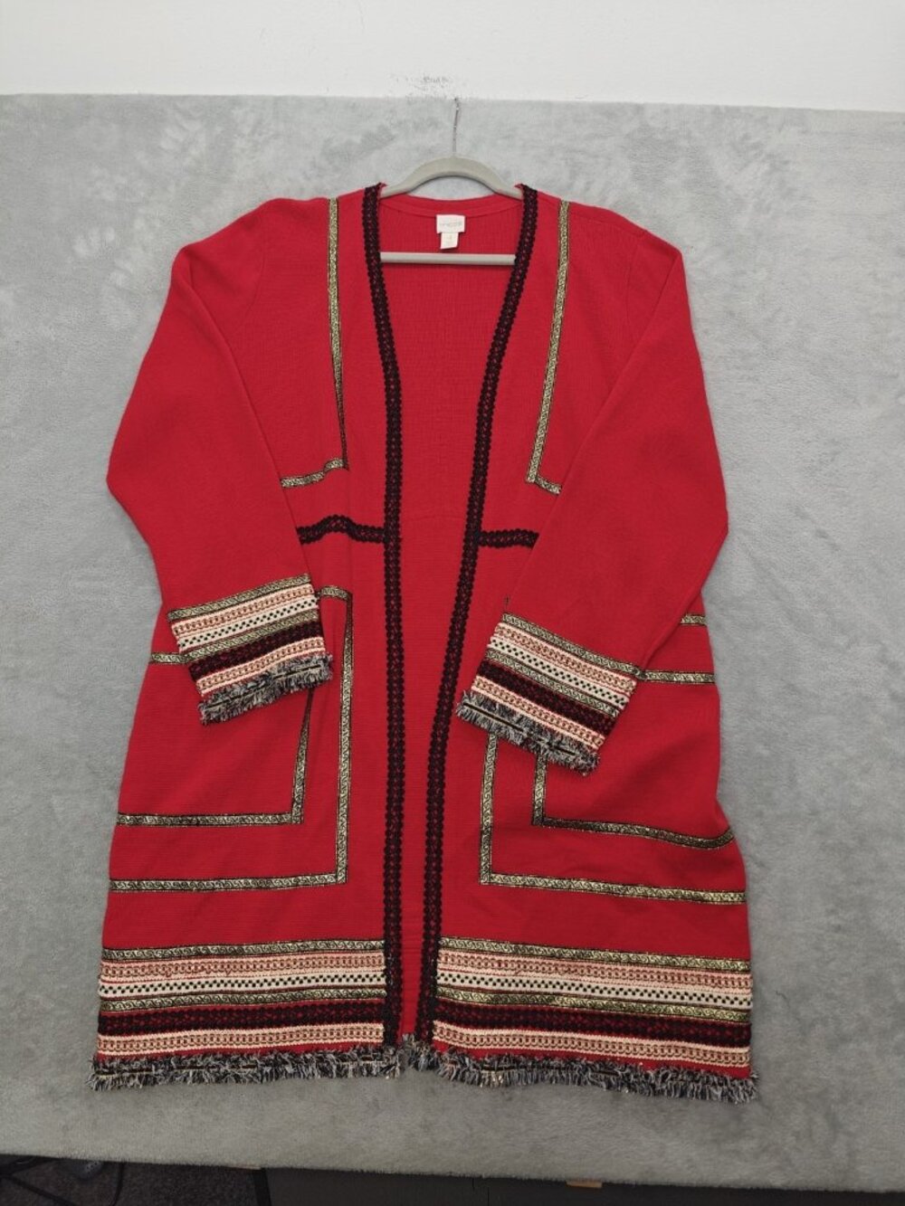 Chico's Drama Trim Reba Cardigan Sweater Red Size 4/ XXL US